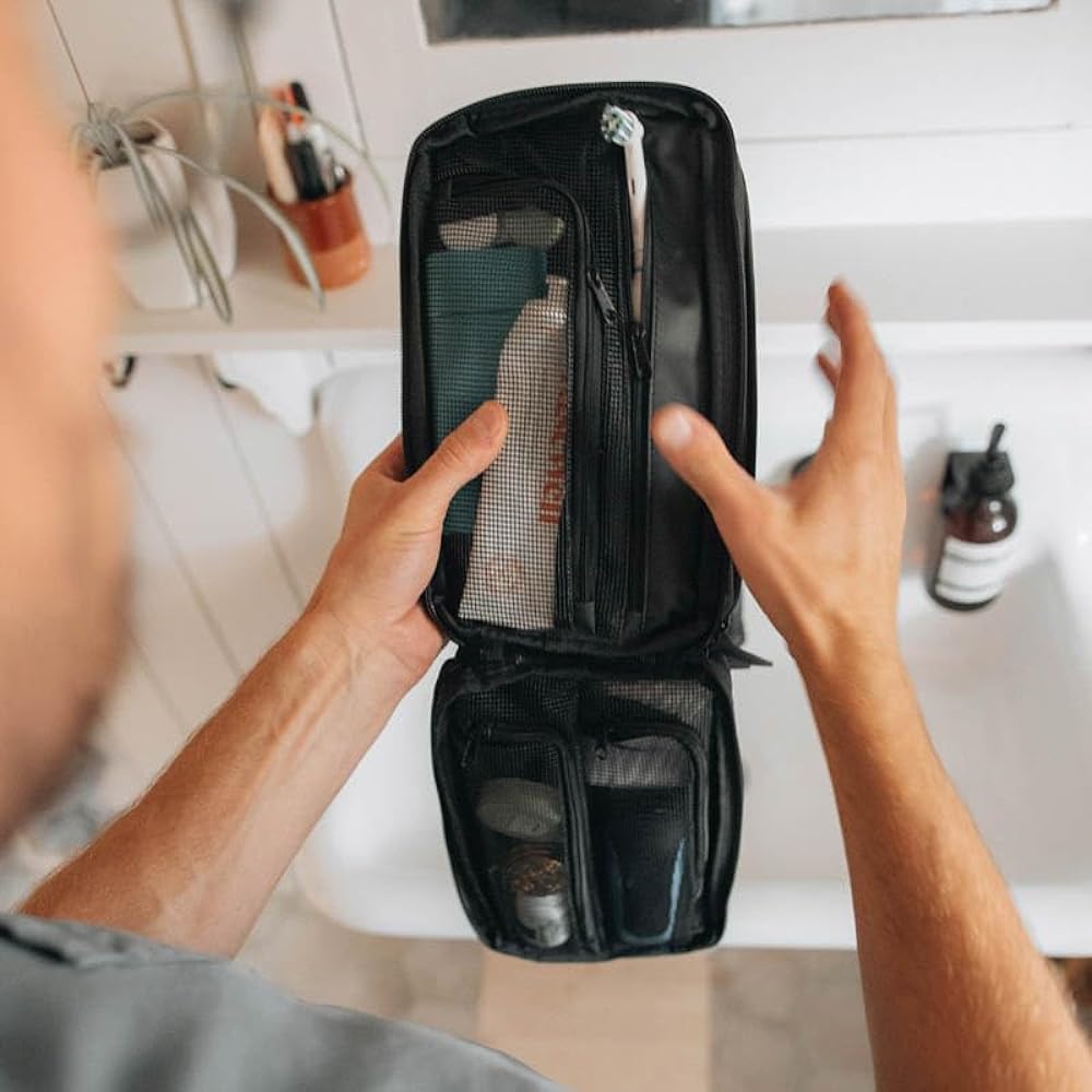 GRAVEL Travel Pouch SLIM (1.5L Compact) Black Color For 1-2 night trips/business trips/outdoors With waterproof pocket and hidden pocket Hygienic storage of bath goods Made of highly durable materials