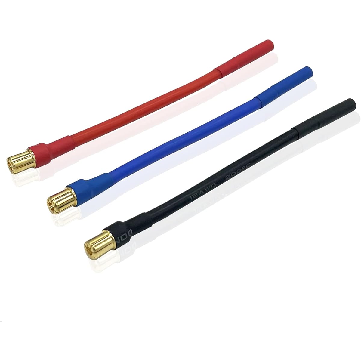 3pcs/Set 6.5mm Bullet Male-Female 10AWG 10CM ESC Extension Cable for RC Car Boat Brushless Motor ESC (6.5mm Male to 4.0mm Female)