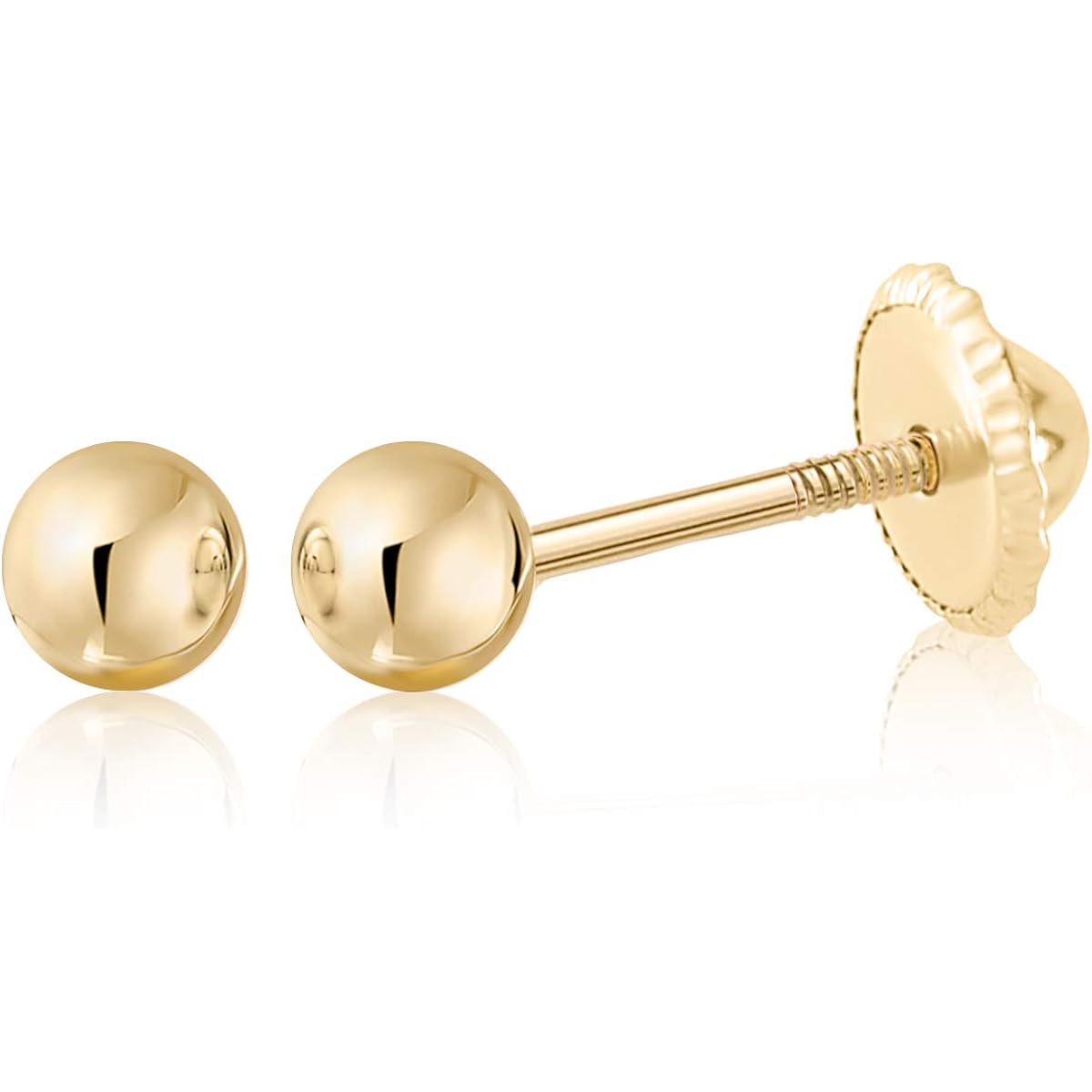 14K Yellow Gold Stud Back Polished Screw Ball Earrings Second Earrings for Children Kids Baby Adults