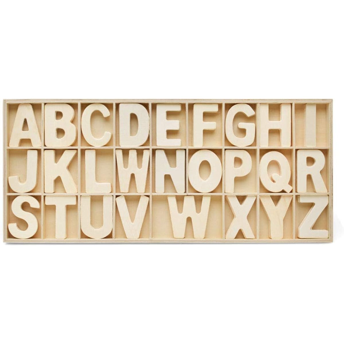 Woodpeckers Alphabet Letter Tray - 104 Piece Wooden ABC Letters - Unfinished Wooden Tray