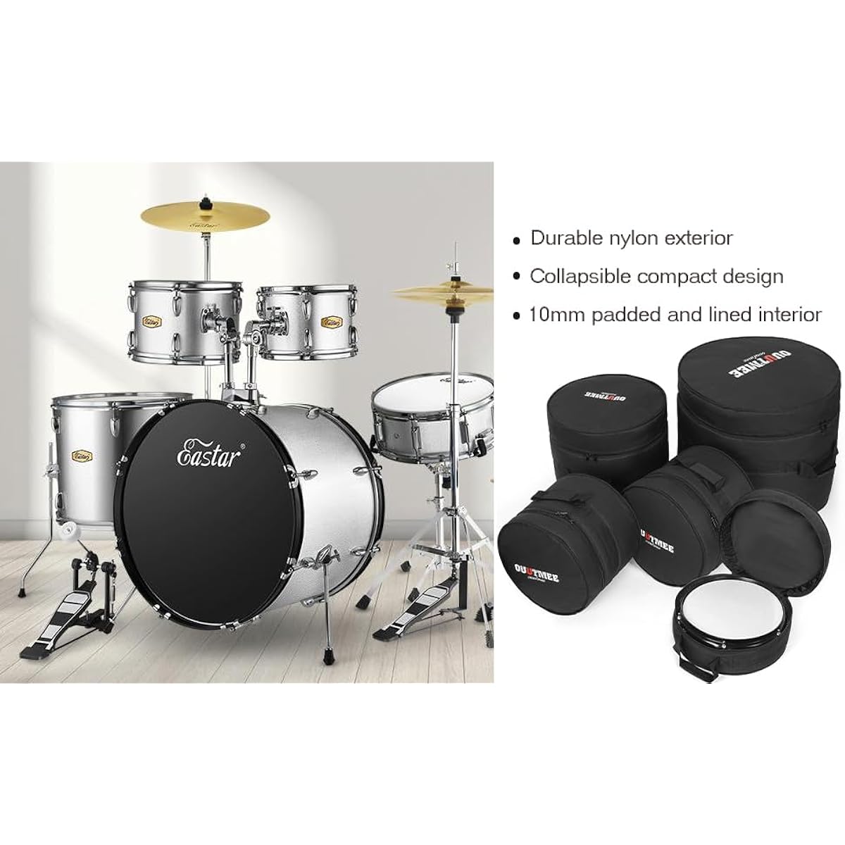 OUUTMEE Drum Bag for Snare 14"x5.5"/14"x6.5" 10mm Thick Padded Travel Drum Case