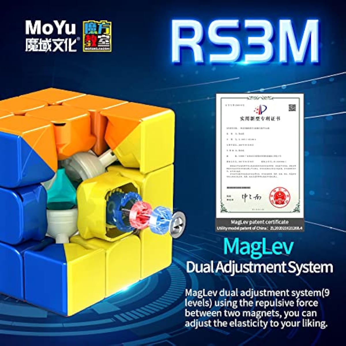 Moyu RS3M 2021, 3x3x3 Linear Motor Car Speed Cube, Magnetic Levitation Dual Adjustment System, Professional Stickerless Magic Cube Puzzle Toys