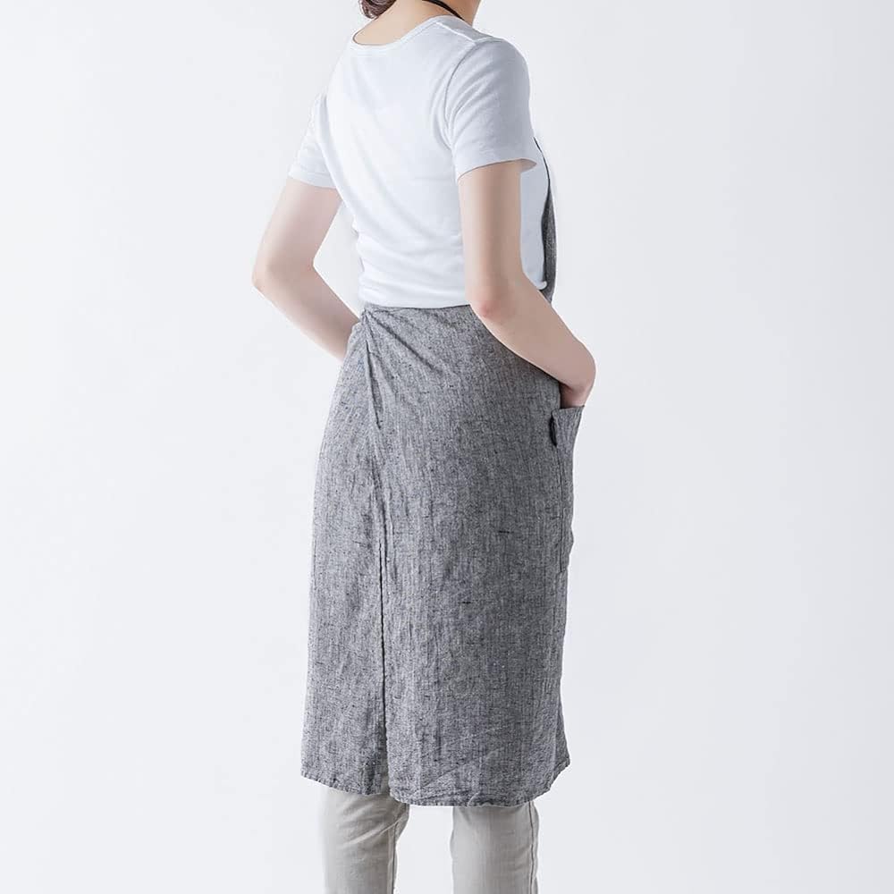 [Lino e Lina] [Lino Elina Apron Full Apron Linen Mila Women's Men's Kitchen Plain Linen Simple Long Length Stylish