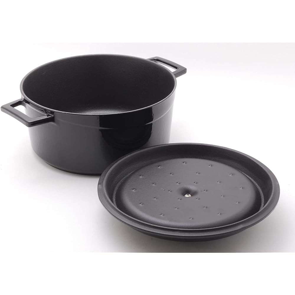 [Authorized Japanese Product] LAVA Cast Enamel Pot Round Casserole 24cm Shiny Black Gas (direct fire), IH, electric, oven compatible