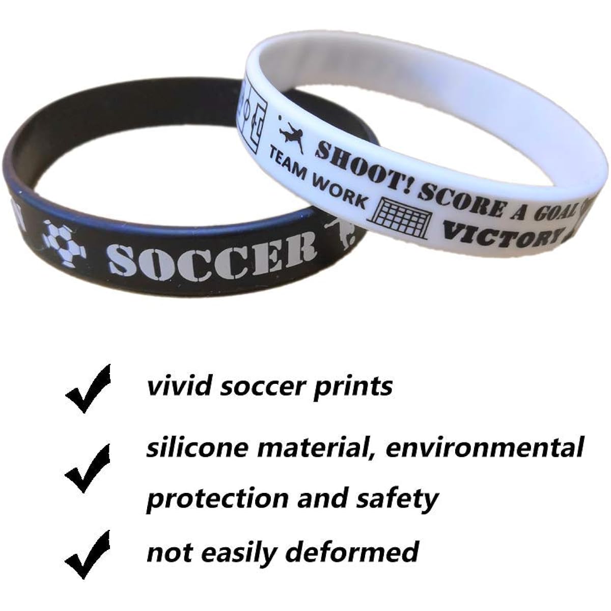 48pcs Soccer Motivational Silicone Wristbands for Kids - Personalized Silicone Rubber Bracelets - Sports Awards - Party Favors & Supplies - Birthday Party Goodie Bag Stuffers - Carnival/Events
