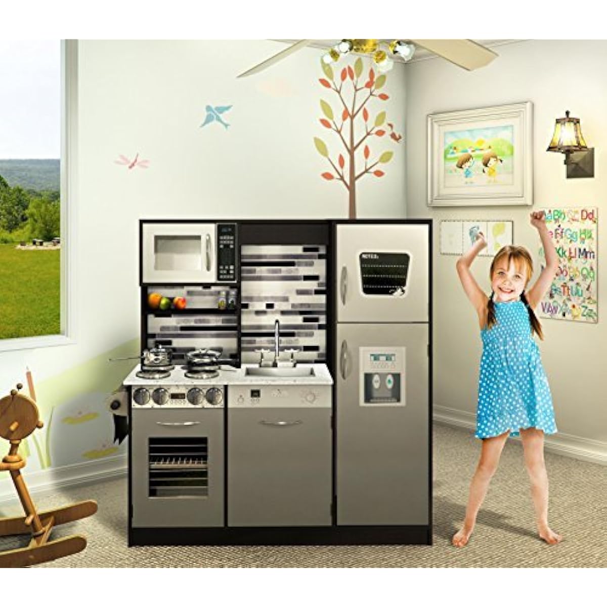 Naomi Home Kids Realistic Pretend Play Kitchen Set, Kitchen Playset, Toy Kitchen Set, Wooden Kids Play Kitchen for Kids, Girls, Boys, Ages 4-8, Espresso