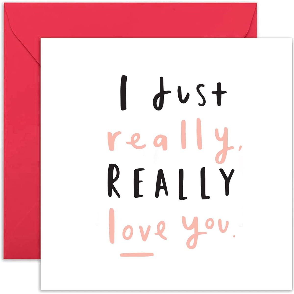 Old English Co. I Just Really Love You Card - Cute Romantic Love Card for Him or Her | Anniversary Card for Husband, Wife, Girlfriend, Boyfriend | Blank Inside & Envelope Included