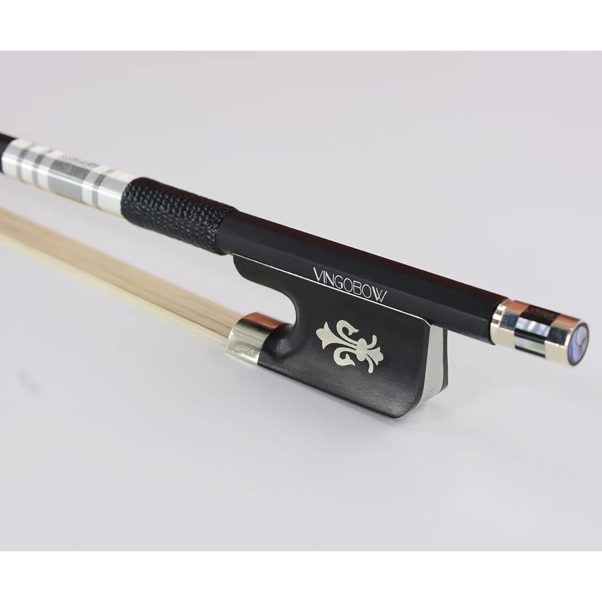 Vingobow 4/4 Carbon Fiber Cello Ribbon Natural Horsehair Handmade Cello Ribbon Ebony Fleur De Lis Frog and Balanced for All Skill Levels