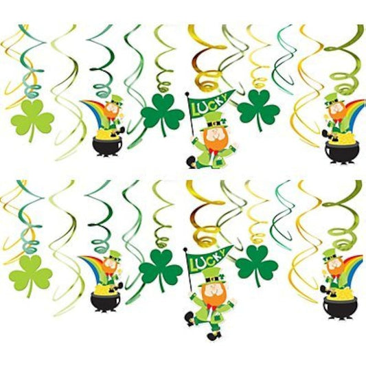 amscan Lucky Irish Green St. Patrick's Day Foil Swirl Party Decorations Pack of 24
