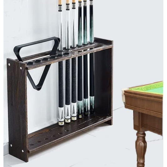 Nisorpa Floor Standing Billiard Cue Rack 12 Pieces Pool Billiard Stick Storage Rack Vintage Wooden Pool Cue Stick Holder Freestanding Cue Stick Rack for Billiard Room Game Room