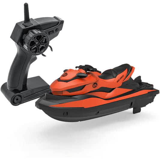 NEXTAKE 2.4GHz Remote Control Motorboat Toy 1:14 Motorboat Model Toy 2 Motor High Speed Marine Motor Water Toys 2 Speed Level RC Motorboat Jet Ski Pool Toy (Orange)