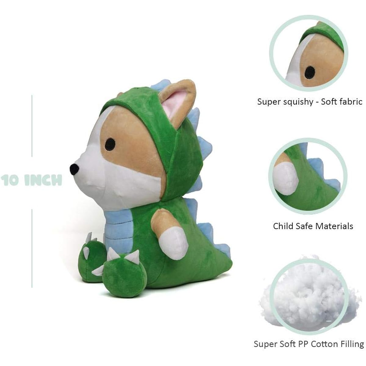 Avocatt Corgi Dinosaur Plush Toy, 10" Dinosaur Stuffed Animal Plush Toy Fluffy Soft Fabric and Filling for Hugging, Cute T-Rex Gift for Boys and Girls