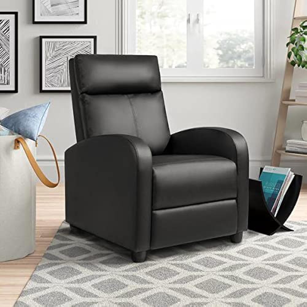 Alebert Recliner Sofa, High Back Chair, Sofa Bed, Chair, Headrest, Lumbar Support, No Back Pain, No Fatigue, 1 Seater, Integrated Stylish, PU Leather (Black)