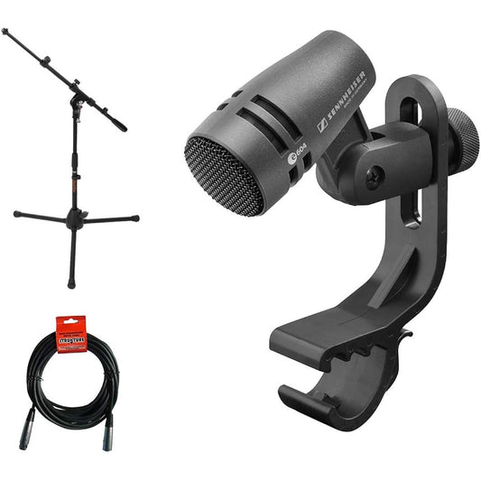 Sennheiser e 604 Drum and Brass Instrument Cardioid Microphone with Tripod Mic Stand & XLR Cable Bundle