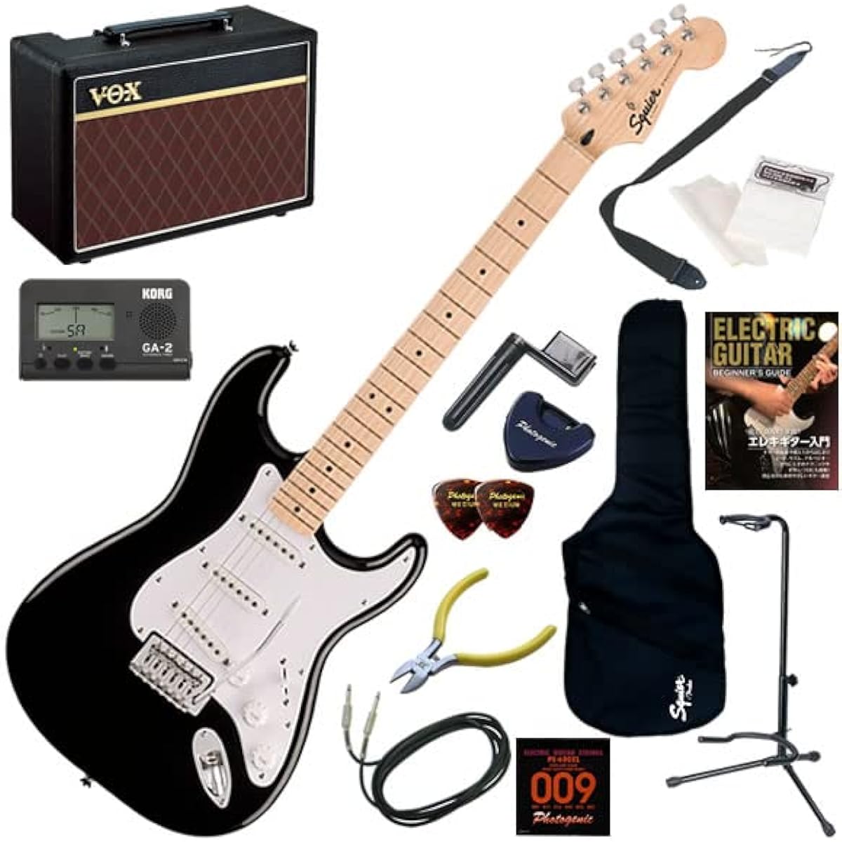 Squier Electric Guitar Beginner's Set: 14-piece set including VOX Pathfinder10, Sonic Stratocaster/UVT (Ultra Violet)