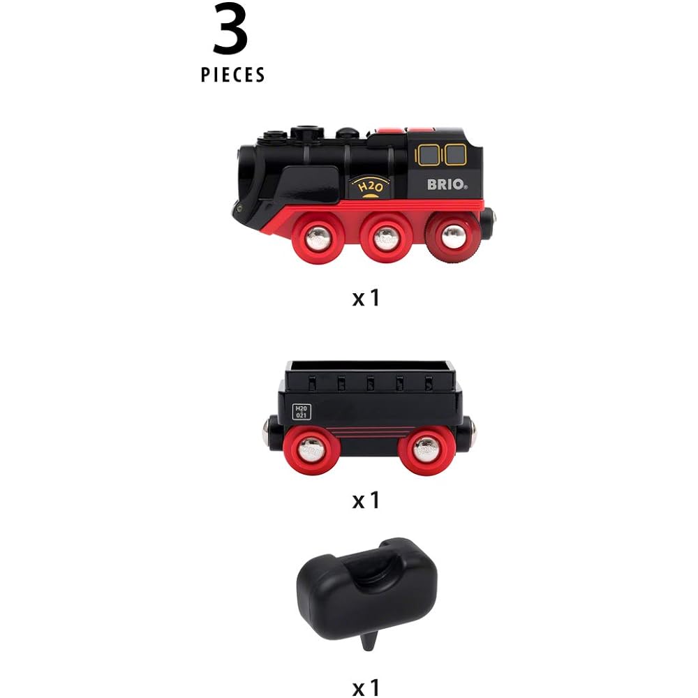 BRIO Battery Power Steam Train Wooden Rail Electric Vehicle Locomotive 33884 & Battery Power Freight Transport Engine 33214 [Set Purchase]