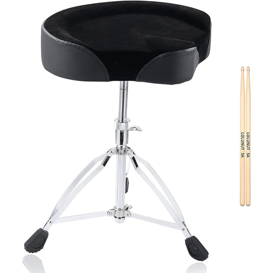 Drum Throne Drum Stool Height Adjustable Chair Heavy Duty Motorcycle Style Seat with 5A Drumsticks for Drummers