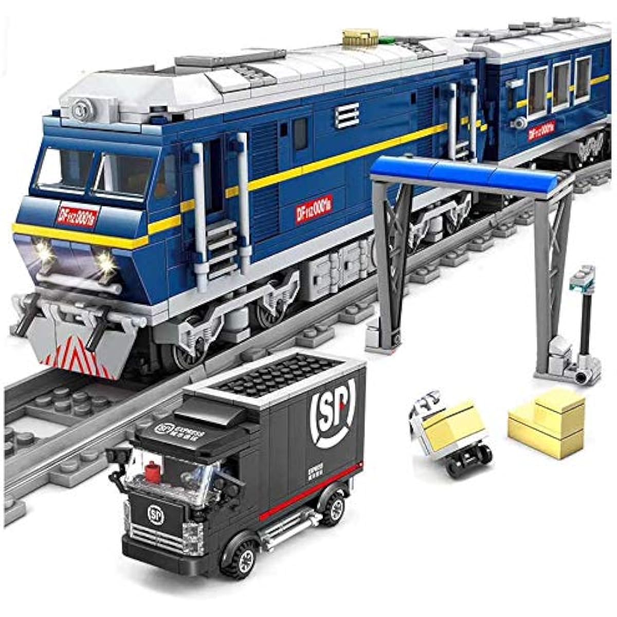 General Jim's City Series Power Blue Diesel Freight Train Detailed Building Blocks Toy Playset with All Accessories for Teens and Adults