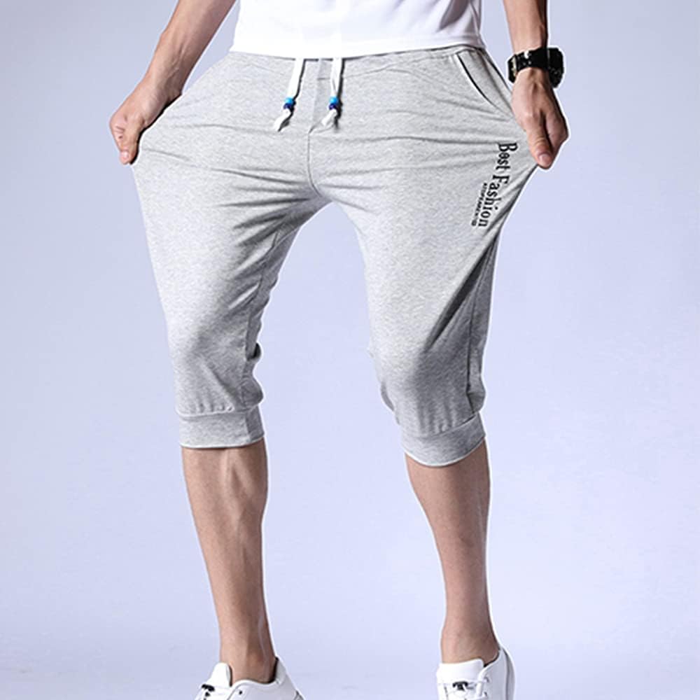 Sweatshirts, Men's Half Pants, Training Pants, 3/4 Length, Sports Sweatshirts, Stretch, Loungewear, Sports Training, 3/4 Length, Cotton, Summer, Plain, Casual