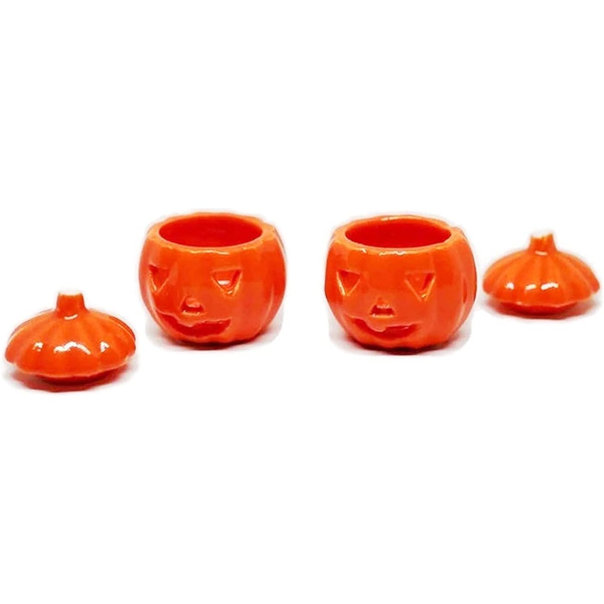 1shopforyou Dollhouse Miniature Ceramic Halloween Pumpkin Carving Jack O'Lantern 2pcs