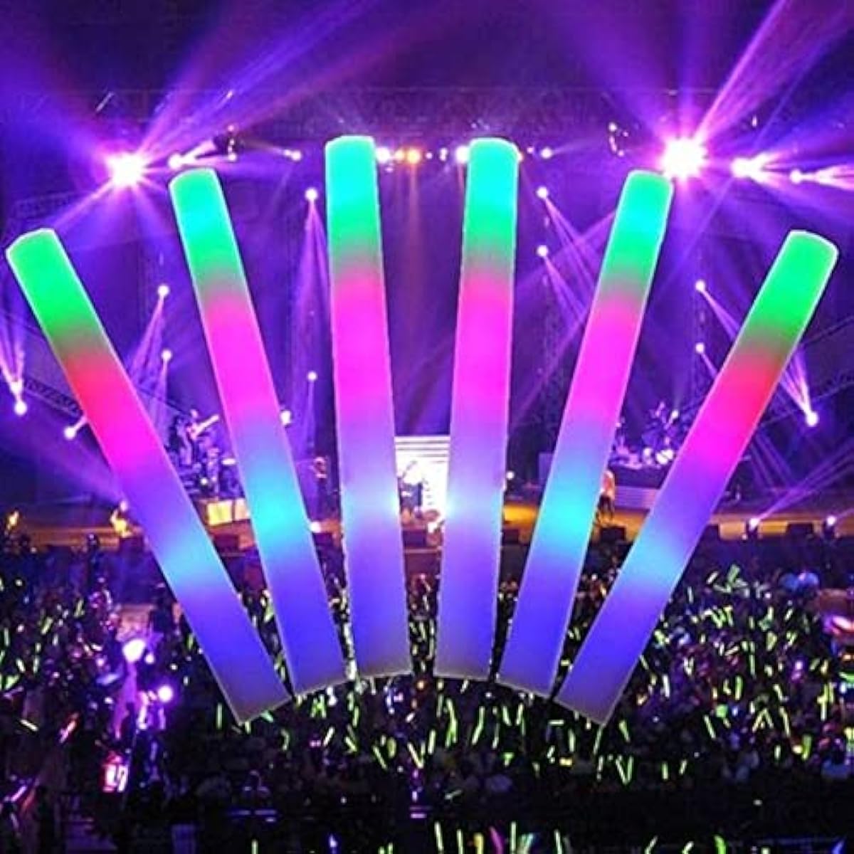 100 LED Foam Sticks Bulk Purchase - Multicolor 3 Flashing Modes - Glow in the Dark Party Supplies