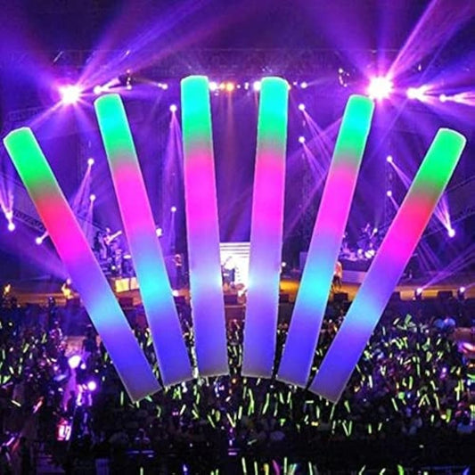 100 LED Foam Sticks Bulk Purchase - Multicolor 3 Flashing Modes - Glow in the Dark Party Supplies