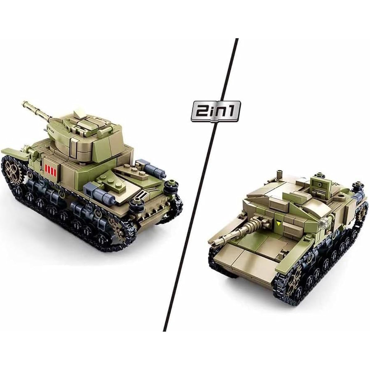 DAHONPA M13/40 Tank Army Building Blocks (463 Pieces) WW2 Military History Collection Model with 2 Soldier Figures Toy Gift for Kids and Adults