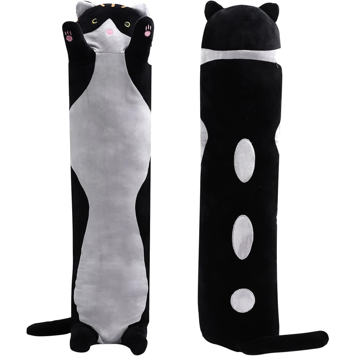 WUYU Cute Plush Cat Doll Cute Cartoon Soft Stuffed Animal Kitten Pillow Long Throw Sleeping Pillow Doll Toy Gift for Kids Girlfriend Multiple Sizes (Black, 50cm/19.6inch)