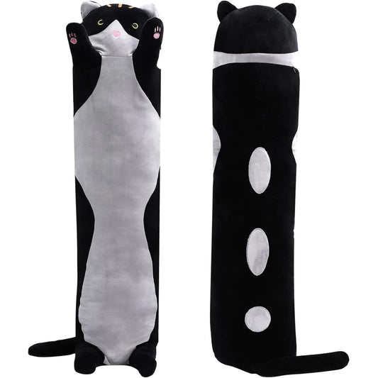 WUYU Cute Plush Cat Doll Cute Cartoon Soft Stuffed Animal Kitten Pillow Long Throw Sleeping Pillow Doll Toy Gift for Kids Girlfriend Multiple Sizes (Black, 50cm/19.6inch)