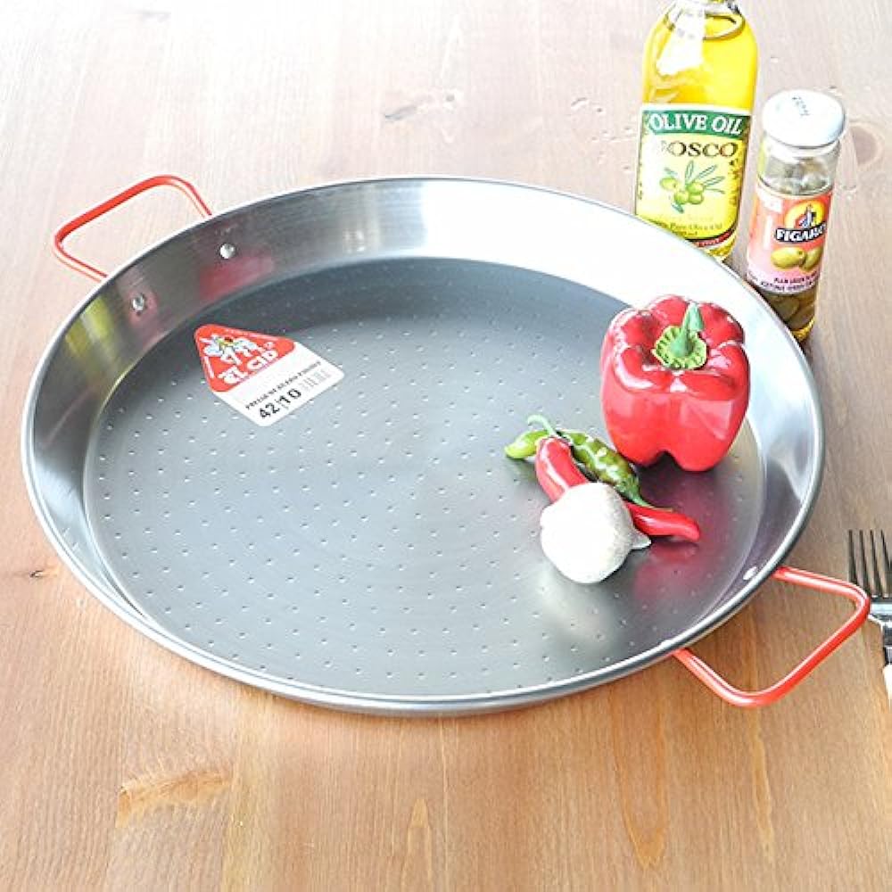 EL CID Spanish Paella Pan Red Handle Professional Paella Pan Recipe Included Paella 42cm For 10 People