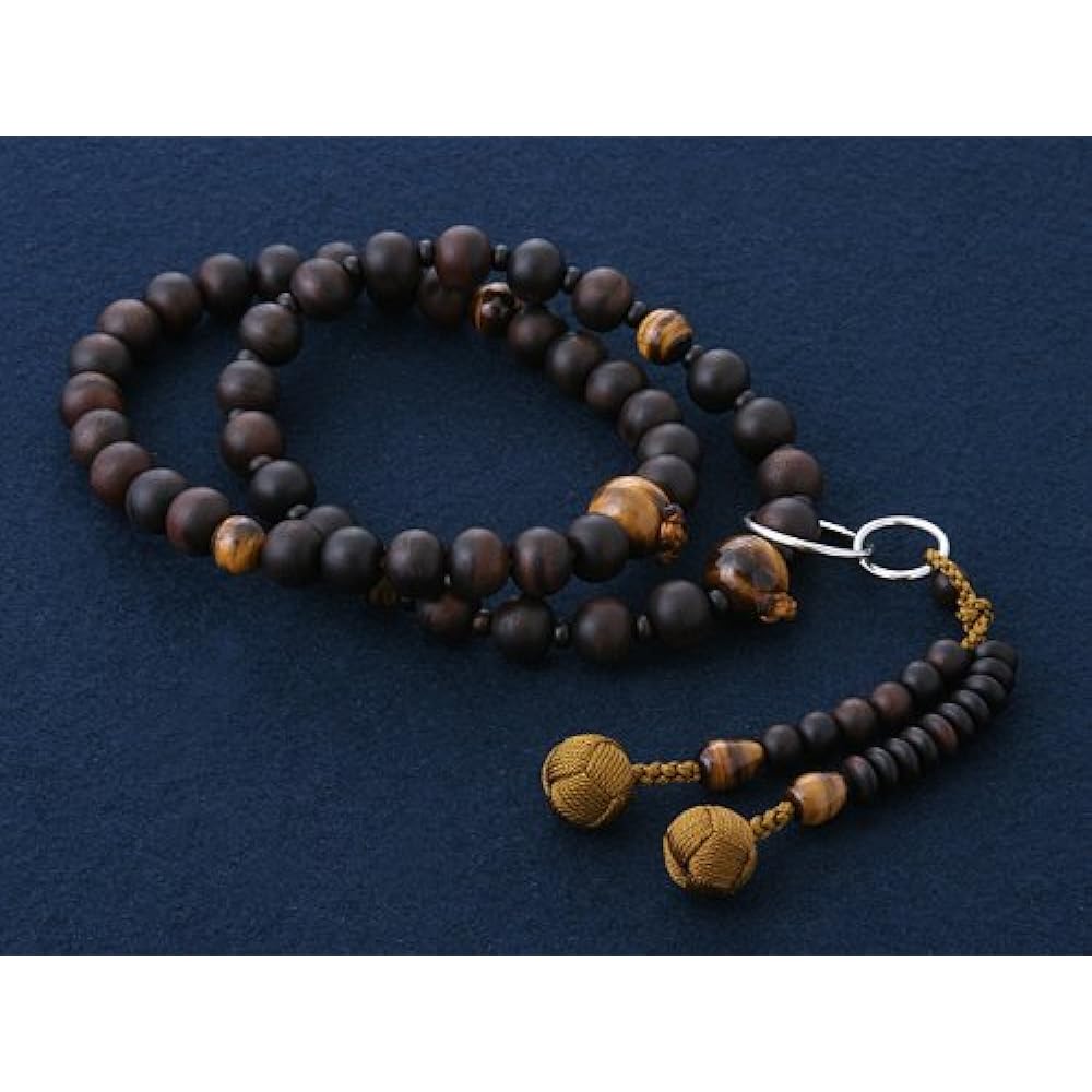 Kyoto Buddhist Altar Hayashi Prayer Beads Jodo Sect Ebony (Unground) Tiger Eye Stone (8 Pieces) (For Men) Formal Official [Tiger Eye] [Bead Bag Set] SM-009 Kyoto Prayer Beads