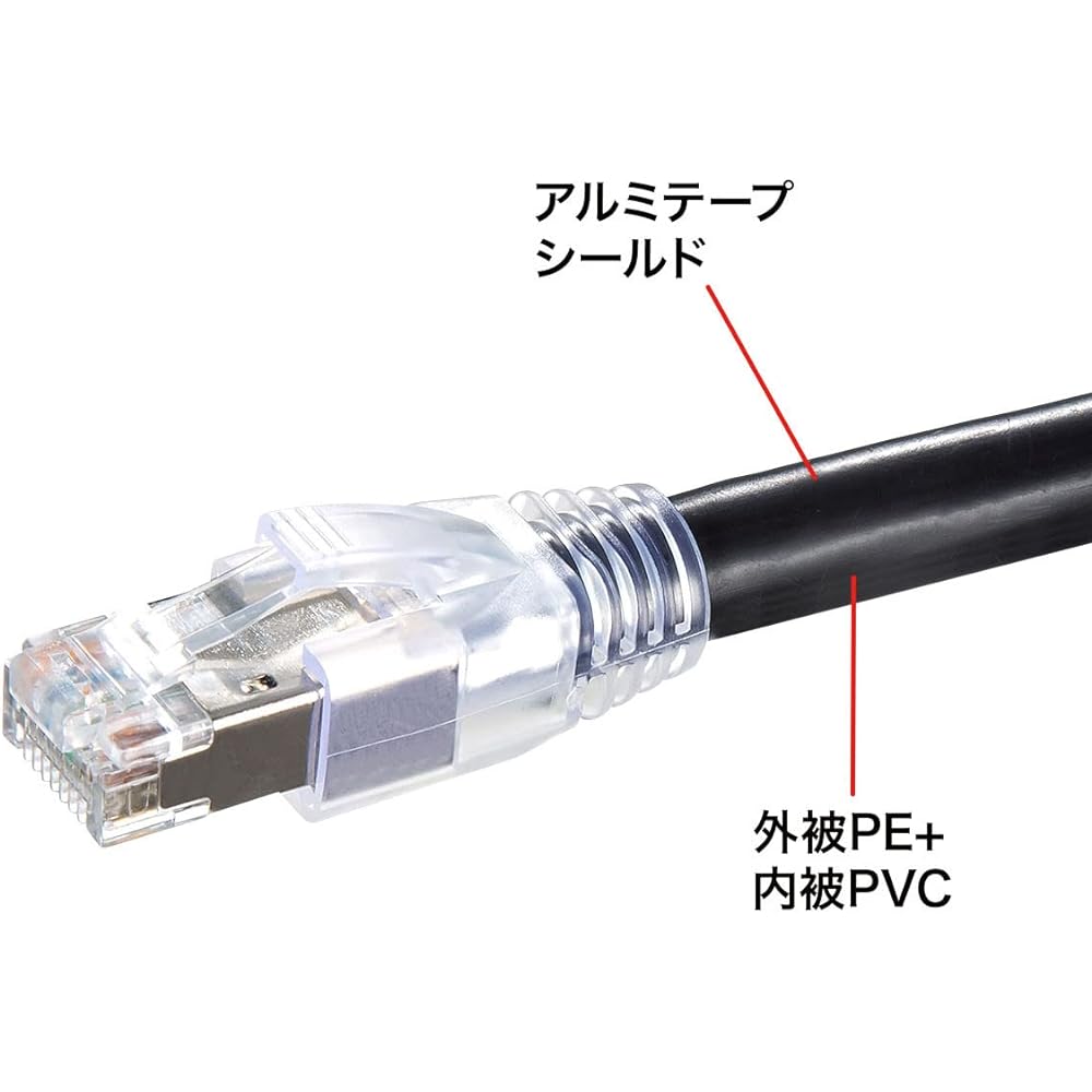 Sanwa Supply Category 6A Outdoor LAN Cable (Black, 30m) KB-T6AAD-30BK
