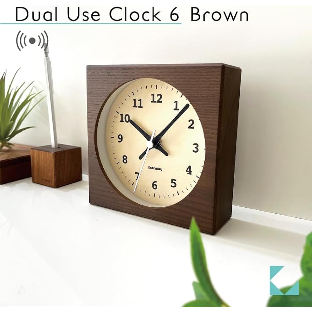 KATOMOKU Dual use clock 6 km-131BRRC Brown radio clock continuous second hand