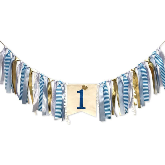 AULEGE 1st Birthday Banner for Baby, First Birthday, Highchair Banner, Party Theme Pull Flags for Baby, 1st Birthday Party Supplies, Navy Blue