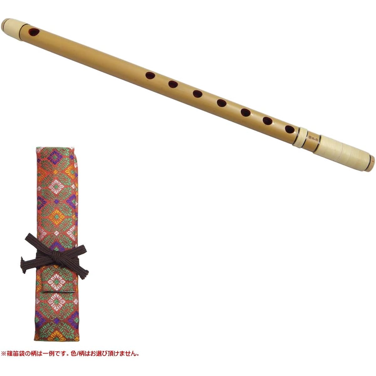 Murasakiyama Shinobue, Shishida, rattan double wrap, interior painted red, 7 holes, 6 pieces, Shinobue bag included
