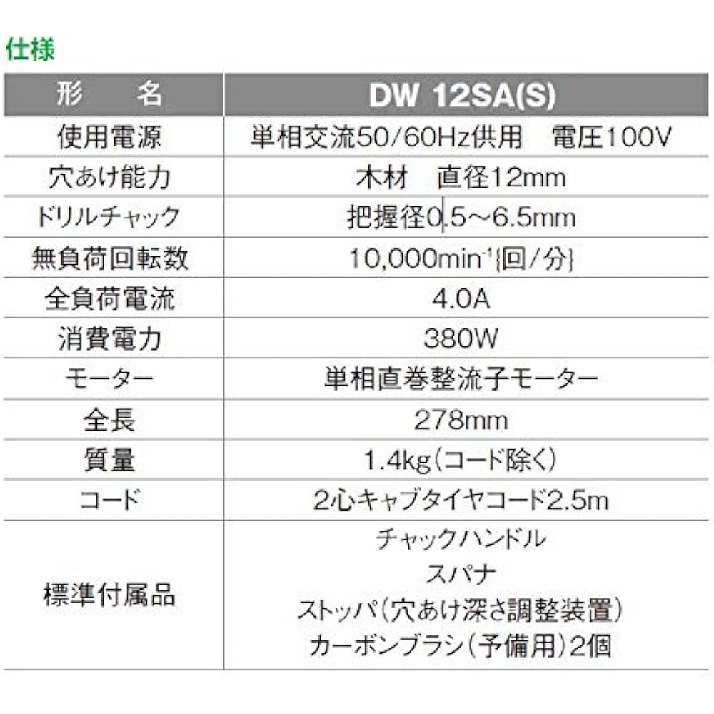 HiKOKI Shiitake Mushroom Drill Woodworking 12mm AC100V 380W DW12SA(S)