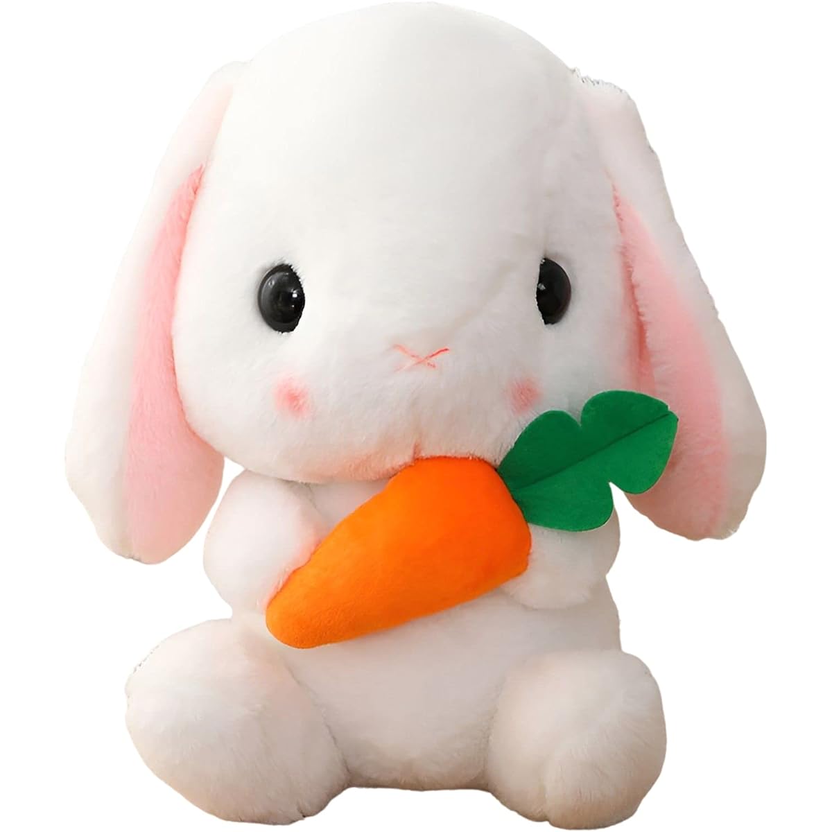 Soft Toy - Sitting Lop Ears Rabbit, Easter White Rabbit Plush Toy with Carrot, Soft Lovely Real Long Ears Standing Pink Stuffed Toy (White-Carrot, 12.5 inches/32cm)