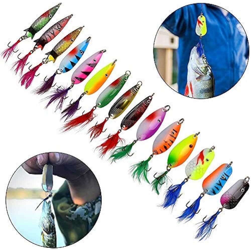EASY CATCH Fishing Lure Set Spinner Spoon Lure with Feather 30 Pieces Bakutsuri Series 3g-14g Mountain Stream Tube Fishing