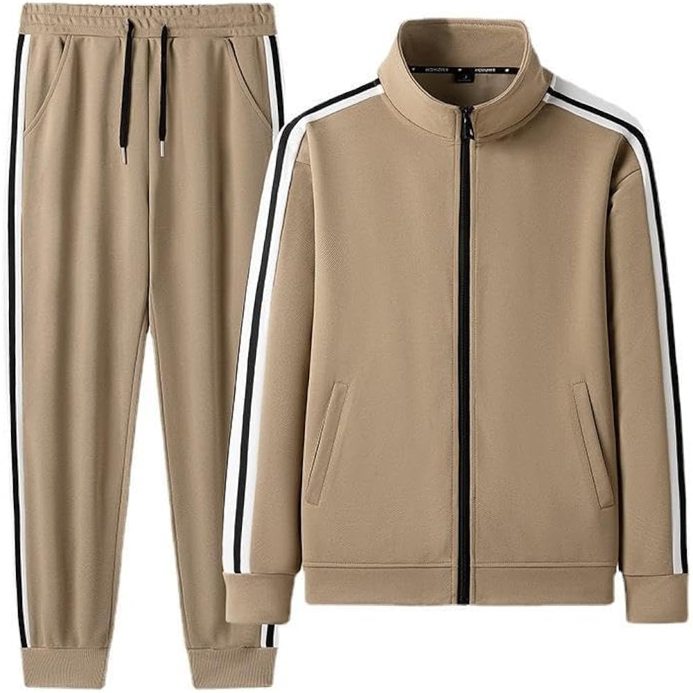Men's Jersey, Top and Bottom Set, Long Sleeve, Setup, Sports, Colored Jersey, Sweatshirt, Room Wear, Casual, Stylish, Comfortable, Breathable, Autumn, Winter, Loungewear, L Khaki