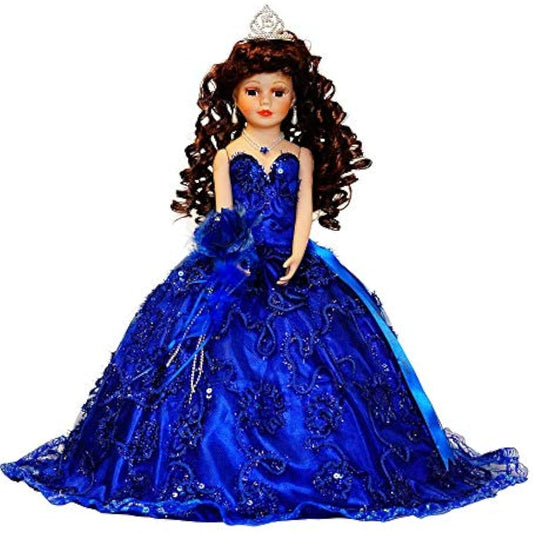 18" Porcelain Quinceanera Umbrella Doll (Quinsuanos) ~ KK18725-15 (Royal Blue)