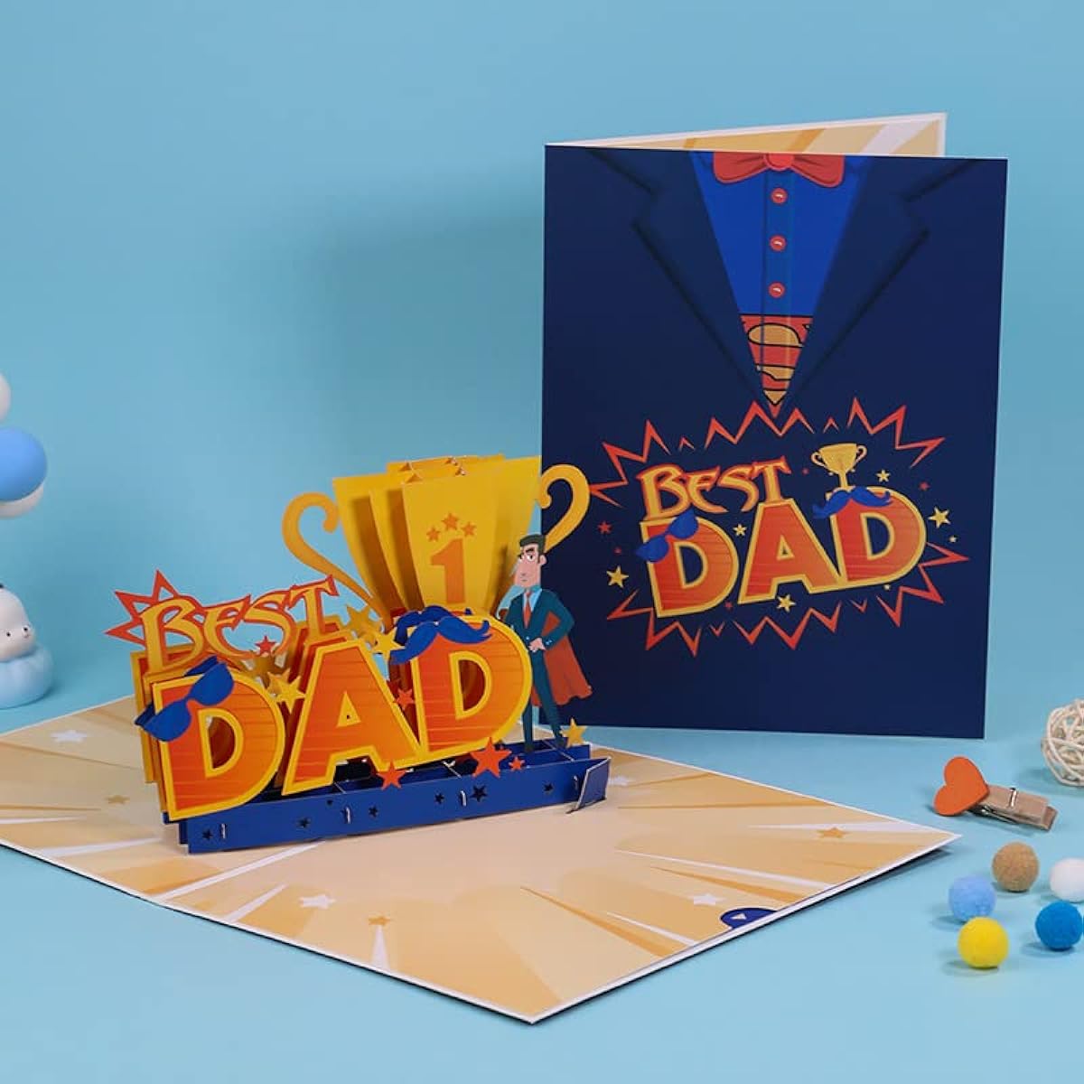 Sharonlily Happy Fathers Day Pop Up Card, Handmade 3D Best Dad Gift Card, Father's Day Greeting Card, Birthday Card for Dad from Wife, Daughter, Son, Kids