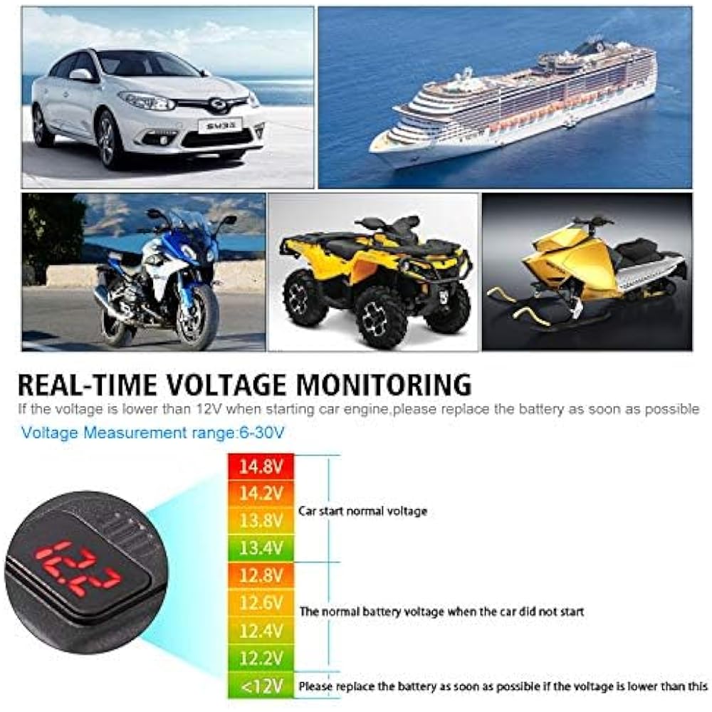 [Improved] TurnRaise Motorcycle USB Power Supply Waterproof Voltage Display Type-C+QC3.0 Quick Charging Port Motorcycle Voltmeter Motorcycle USB Power Supply DC12V-24V Power Supply Motorcycle Power Supply USB+PD (orange light)