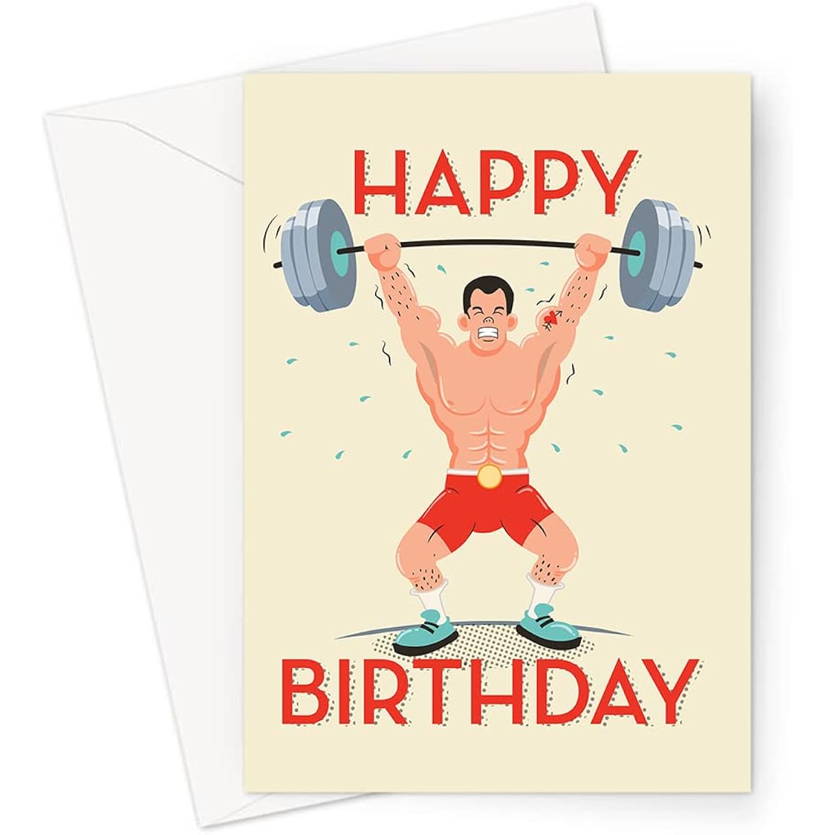 Happy Birthday Weightlifting Greeting Card | Weightlifter Lifting Heavy Weight Happy Birthday Card for Strongman Hobby Birthday Card