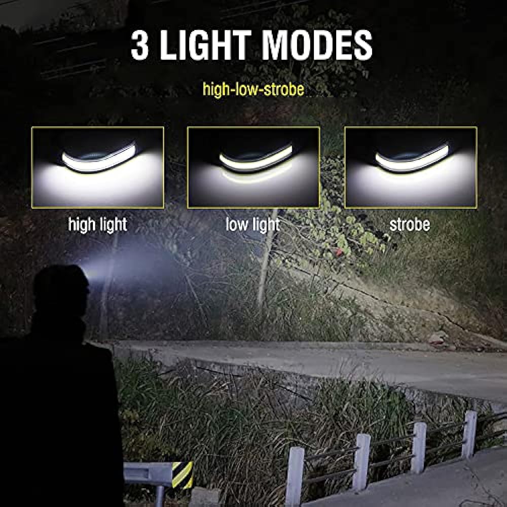 LED Headlamp, 2000 Lumens Rechargeable COB Headlight 220° Wide Angle Lightweight Headlamp, 3 Modes, Built-in Battery, Flash Mode, Waterproof Head Torch for Camping Hiking Outdoor Auto Repair, Emergency, Daily Use