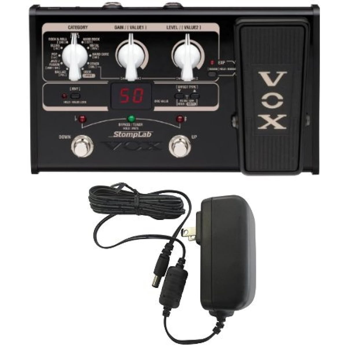 VOX Compact guitar multi-effects pedal with expression pedal, StompLab SL2G, AC adapter set