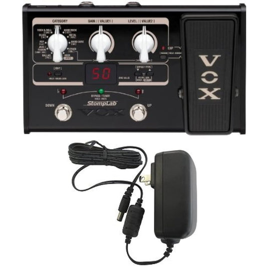 VOX Compact guitar multi-effects pedal with expression pedal, StompLab SL2G, AC adapter set
