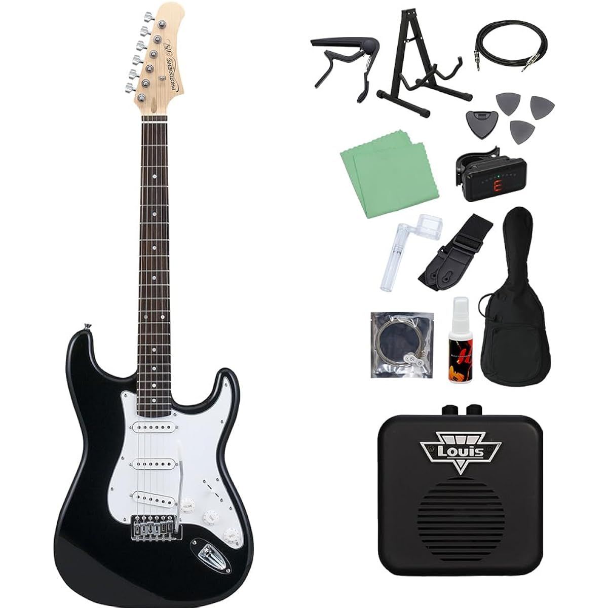 Photogenic ST-180 BK Electric Guitar Beginner 14-piece Set [With Mini Amplifier] Stratocaster Type Photogenic