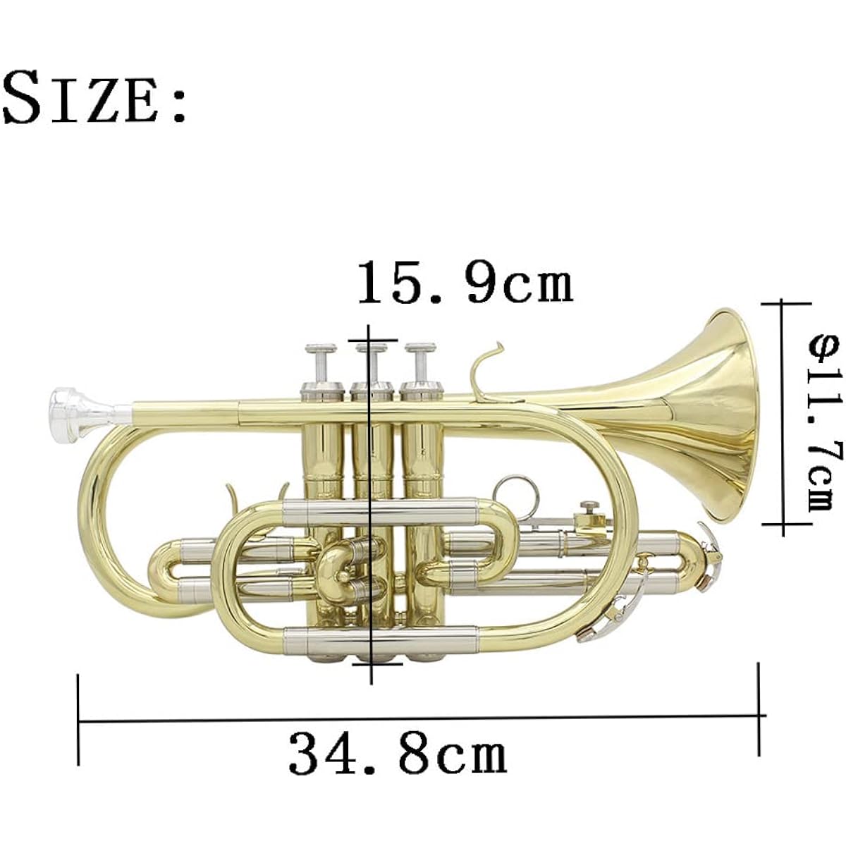 Sasuori Bb Flat Cornet Brass Instrument with Carrying Case, Gloves, Cleaning Cloth Brush