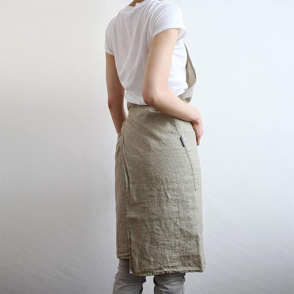 [Lino e Lina] [Lino Elina Apron Full Apron Linen Mila Women's Men's Kitchen Plain Linen Simple Long Length Stylish