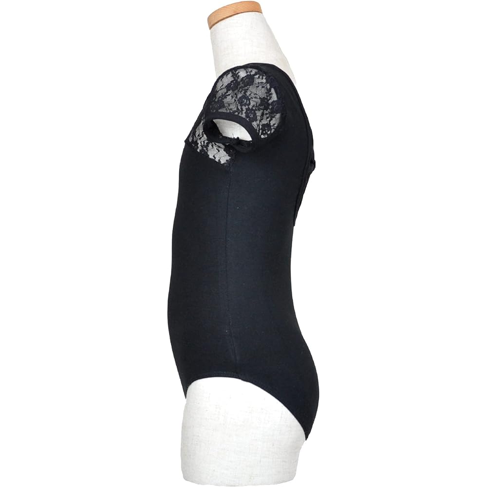 [michelle mica] Back Ribbon Lace Switching Ballet Leotard 110 120 130 140 Cotton No Skirt Short Sleeve Kids Junior Children Children